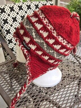 Everest Wool Red Knit Earflap Hat with Pom